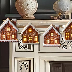 Ghirlanda di casette di pan di zenzero, bandierine natalizie stampabili, decorazioni accoglienti, ghirlanda di biscotti, download digitale, artigianato istantaneo per le vacanze, villaggio di zucchero JPEG