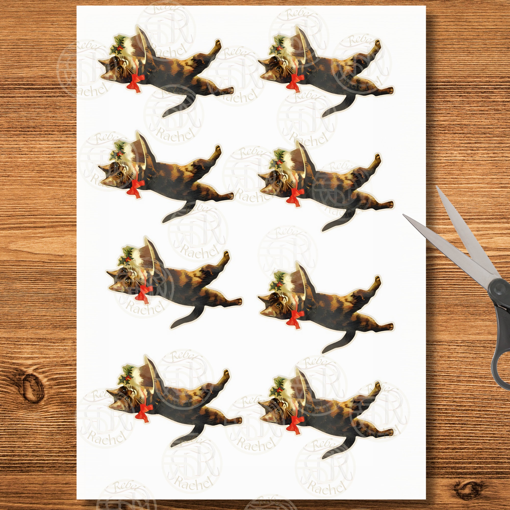 Vintage Cat Christmas Pudding Garland, Printable Mamelok Garland, Red