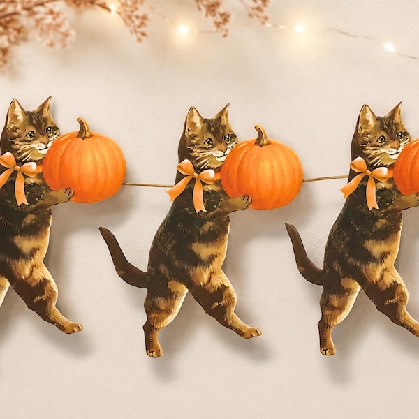 Vintage Halloween Cat Garland - Figgy Pudding Pumpkin Banner (Digital Download)
