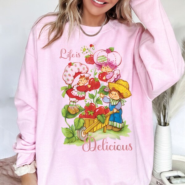 Sweat-shirt Life Is Delicious, chemise aux fraises vintage, sweat-shirt Love Strawberry, sweat-shirt de dessin animé rétro, chemise Y2K 1434705969