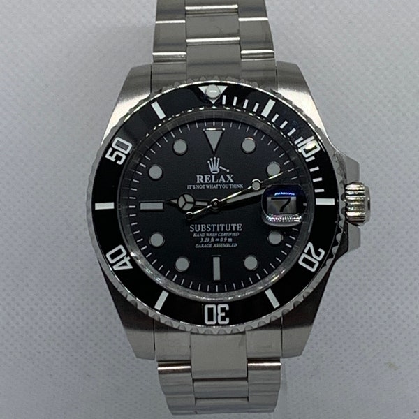 Mens "Relax" 40MM Submariner Dive Watch with Seiko NH35 movement, Sapphire Crystal and Ceramic Bezel