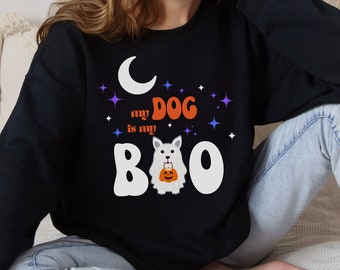 My Dog Is My Boo Unisex Crewneck Sweatshirt, Halloween Dog Sweatshirt, Cute Fall Doggy Themed Crewneck, Fall Autumn Seasonal Sweatshirt