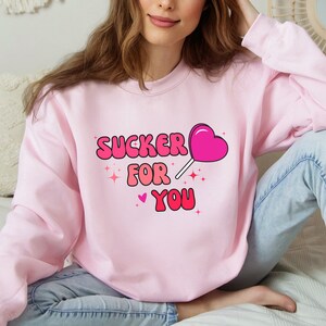 Sucker For You Crewneck Sweatshirt, Lollipop Valentine&#39;s Day Sweater, Valentine&#39;s Day Gifts for Her, Couples Valentine&#39;s Day Sweatshirt