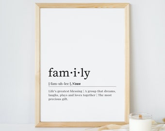 Familjedefinition | Heminredning | Utskrivbar väggkonst | Digital nedladdning | Familjecitat