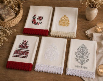 Conjunto de toalhas de casamento Rushnyk em linho bordado, toalhas tradicionais ucranianas para cerimônia, caminho de mesa de renda