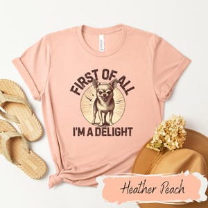 Funny Chihuahua Dog Tee, First of All I'm a Delight Funny Pet T-Shirt, Unisex Humor Shirt, Gift for Pet Owners, Casual Wear