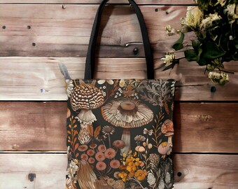 Vintage Mushrooms Tote Bag, Mushroom Tote Bag, Goblincore Tote Bag, Boho Mushroom Bag, Botanical Retro Boho, Mushroom Core Bag, Trendy Tote