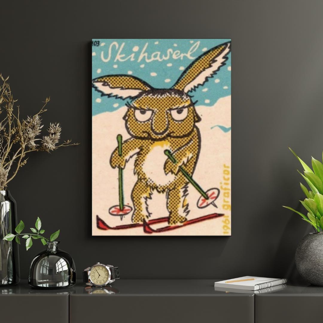 Josef Grafzer Ski Rabbit Giclée Art, Vintage Austrian Skihaserl Print ...