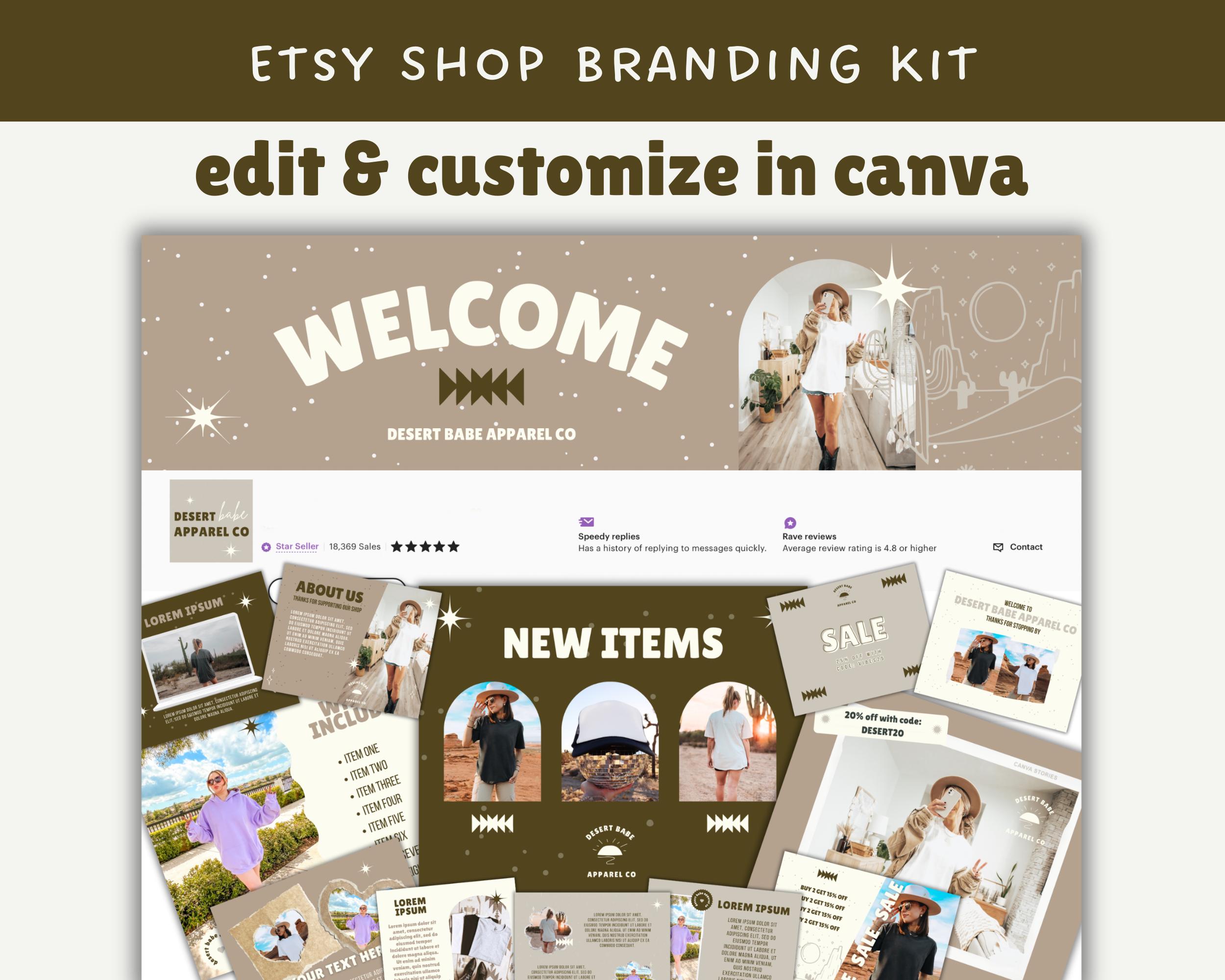 Branding Shop Kit Template for Etsy Editable in Canva, Trendy Desert ...