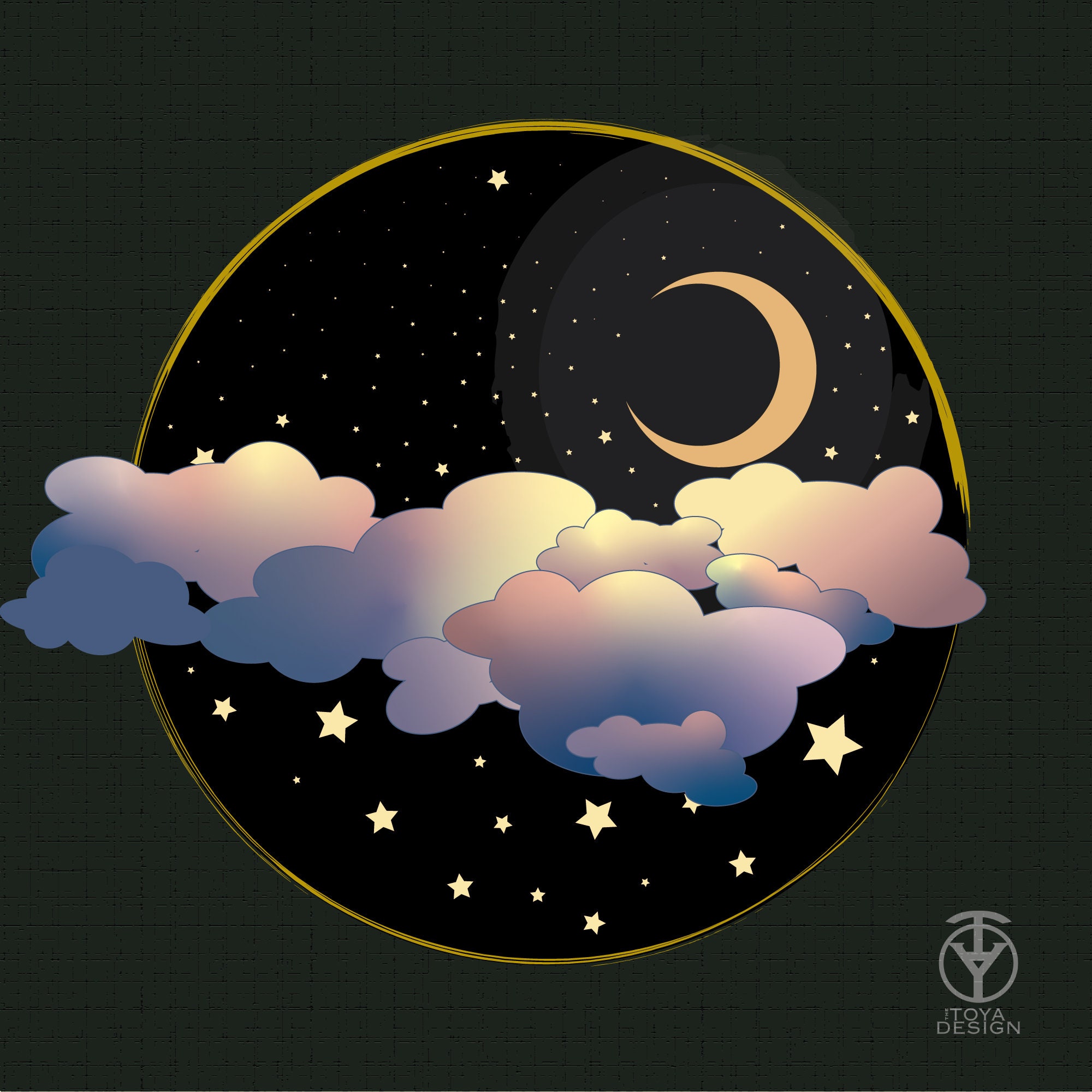 Nighttime Sky Portrait - Moon Sky Nighttime Stars NightSky Digital Clouds Night Ethereal Mystical Magical Magic Dream Color