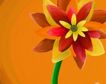 Flower Digital Painting Orange Red Yellow Art