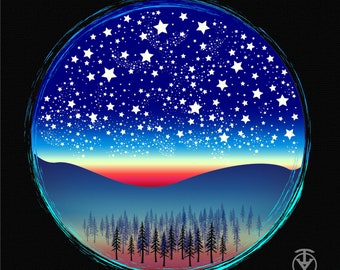 Nighttime Sky & Mountain Portrait - Sky Nighttime Stars NightSky Digital Trees Night Ethereal Mystical Magical Magic Dream Color
