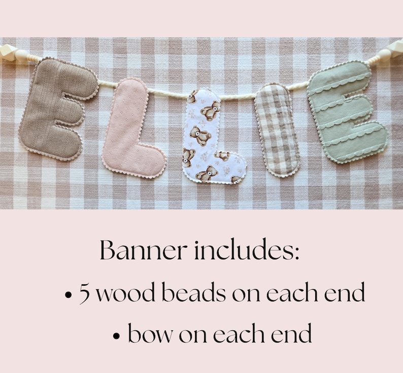 Custom Fabric Name Banner: Personalized Nursery Decor, Baby Shower afbeelding 2