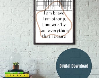 Minimalism I am Positive Affirmation wall art, Empowering Minimalist Wall art
