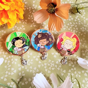 Tea Time Calamity Trio | Hard Rose Gold Enamel Pin Anne, Marcy, Sasha With Frog Dangle