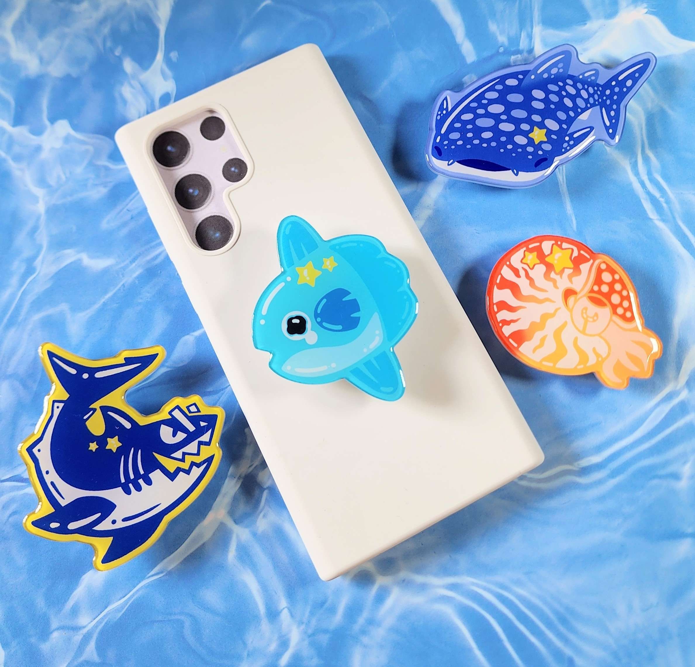 Ocean Friends | Epoxy Nautilus and Sunfish Phone Grip Stand