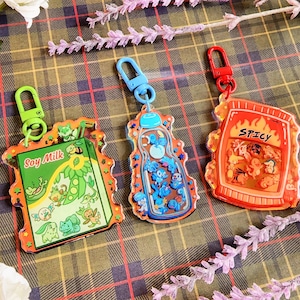Snack Time Starters | Grass, Fire, Water Starter Poke Rainbow Acrylic Keychains