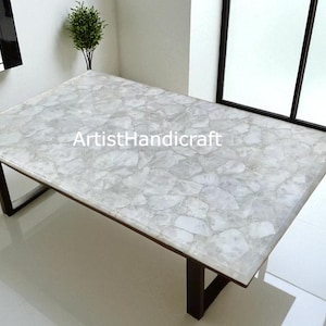 White Agate Stone Dining Table Top Agate Stone Coffee Table, Console ,Side Table Kitchen Countertop Luxury Modern Arts Quartz Home Furniture