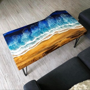 Epoxy Resin Wood Table Top Dining & Coffee Modern River Resin Table Ocean Waves Design Epoxy Table for Home and Office Décor Handmade Gift