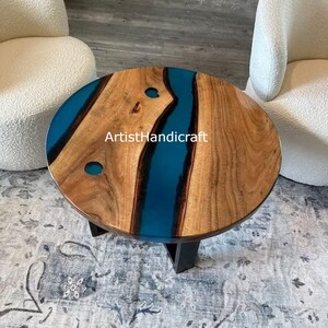 Custom Blue Epoxy Resin Coffee Table Round Epoxy Dining Table, Epoxy Counter Top, Coffee Table, Bar & Cafe Table, Personalized Room Decor