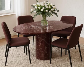 Handmade Rosso Lavanto Marble Dining Table | Luxurious Stone Design
