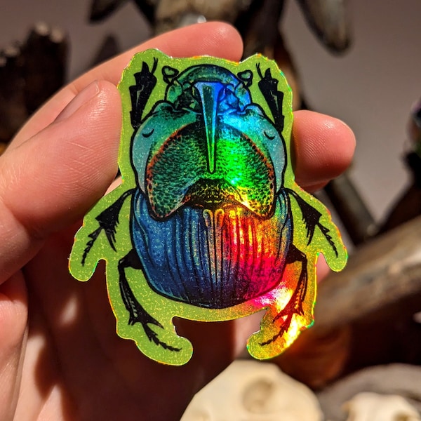 Holographic Rainbow Scarab Vinyl Sticker