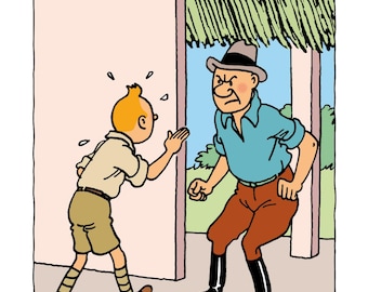 TINTIN - Impresión litográfica - Tintín en el Congo - Las aventuras de Tintín y Milú - 20 x 20 cm - Edición especial, Moulinsart, Hergé