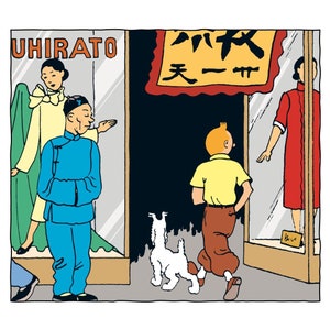 TINTIN - Lithography print - The Blue Lotus - The adventures of Tintin and Snowy - 20 x 20cm - Special edition, Moulinsart, Hergé