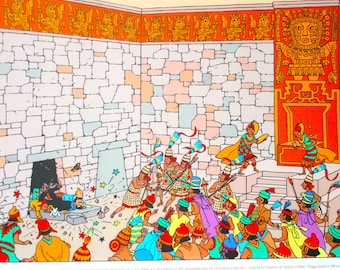 Tintin - Lithograph Tintin and the Temple of the Sun - 33 x 49cm - Special edition - Moulinsart, Hergé