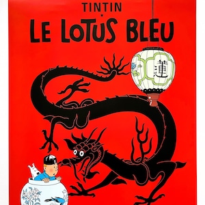 Póster original "Le Lotus Bleu / De Blauwe Lotus / The Blue Lotus" - auténtico - Moulinsart - 50 x 70cm - Edición especial, rara