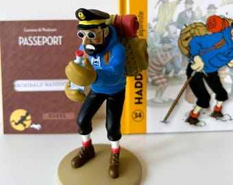 タンタンのフィギュア - #34 ハドック船長 証明書 + 本付き - ムーランサール エルジェの公式像 - 本物 - 希少