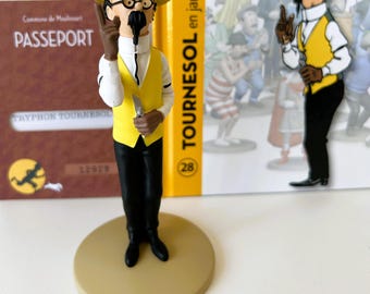 タンタンのフィギュア - #28 微積分教授 証明書 + 本付き - ムーランサール エルジェの公式像 - 本物 - 希少