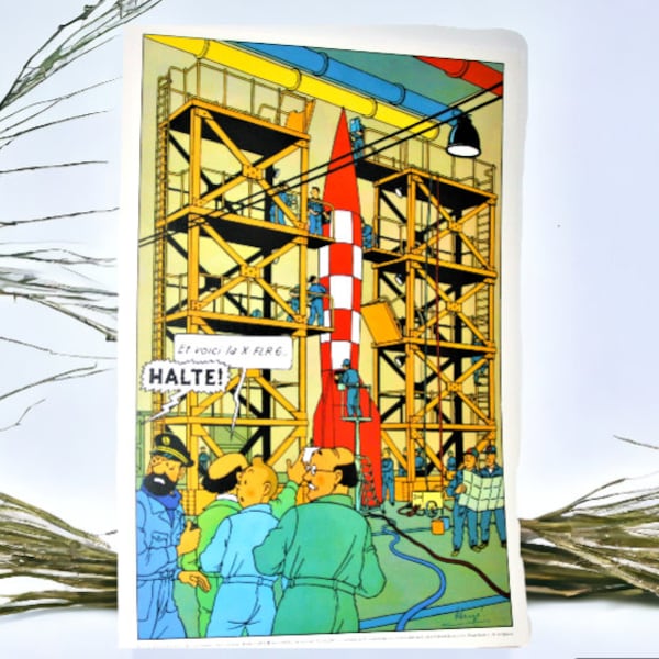 Kuifje - Lithografie 'Raket naar de maan' - 33 x 49cm - Special edition, genummerd - Moulinsart, Hergé