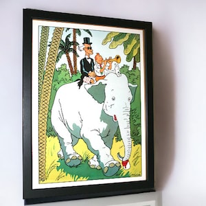 Poster "Tintin, Snowy and the Elephant" (original/authentic - 1986) - Casterman/Moulinsart - 29 x 39cm - Special edition, rare