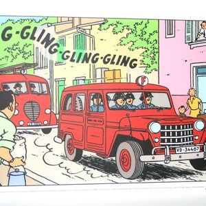 Tintin - Lithography Tintin the Calculus Affaire (Old Red Fire Truck) - 33 x 49cm - Special edition, numbered - Moulinsart, Hergé