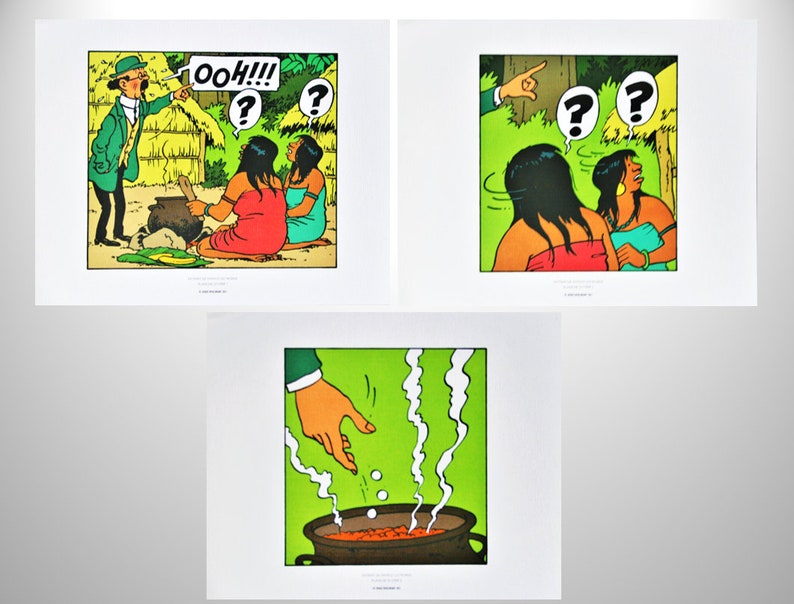 May include: A comic book illustration of a man in a green jacket pointing at a pot with two women standing behind him. The man is saying "ooh!!!" and the women have question marks above their heads.