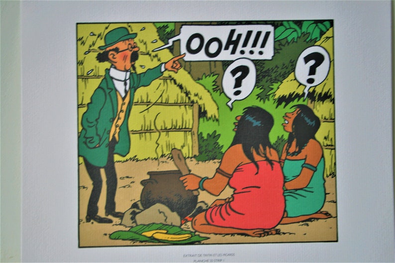 May include: A comic book illustration of a man in a green jacket and a hat pointing at a pot with a surprised expression. Two women are sitting in front of the pot, one with a red dress and the other with a green dress. The man is saying "OOH!!!" and the women are both saying "?" in thought bubbles.