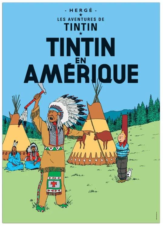 Original Poster "Tintin en Amerique / Tintin in America" - authentic - Moulinsart - 50 x 70cm - Special edition, rare