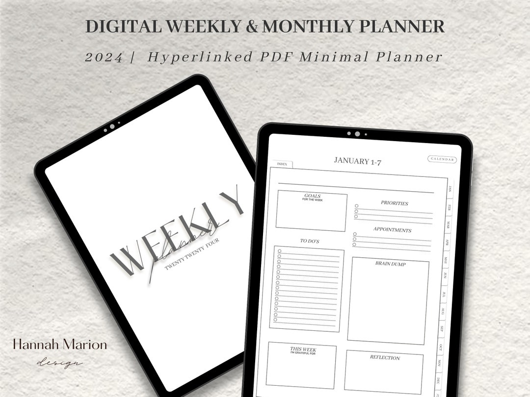Digital Weekly and Monthly Planner 2024 |digital iPad Planner | Simple ...
