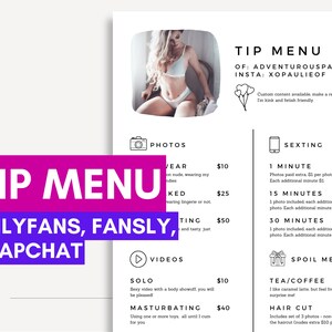 Tip Menu Onlyfans | Only Fans Menu, Creator Menu Template, OF Editable