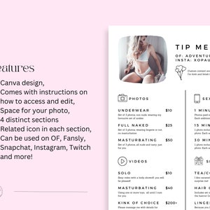 Tip Menu Onlyfans | Only Fans Menu, Creator Menu Template, OF Editable