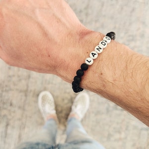 Fathers Day Bracelet Lava Rock Dad Personalized Bead Bracelet Gift For Dad Name Bracelets Custom Beaded Bracelets Name Bracelet