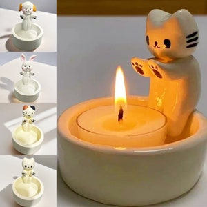 Cute Cartoon Kitten/Cat/Dog/Bunny Candle Holder-Kitten Warming Paws-Aromatherapy Candlestick-Home Animal Decor-Functional Tray-Kitten Gifts