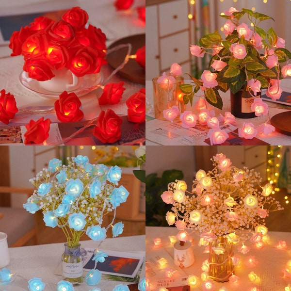 LED Rose Light Flashing Light String-Bedroom Decoration-Flower  Lights-Party Wedding Room Romantic Light String-Valentine's Day Decor Light