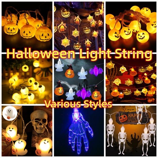 Halloween Spider, Skeleton, Witch, and Ghost Pumpkin LED String Lights Decor,Festive decorative light,Scene setting light,Halloween Decor