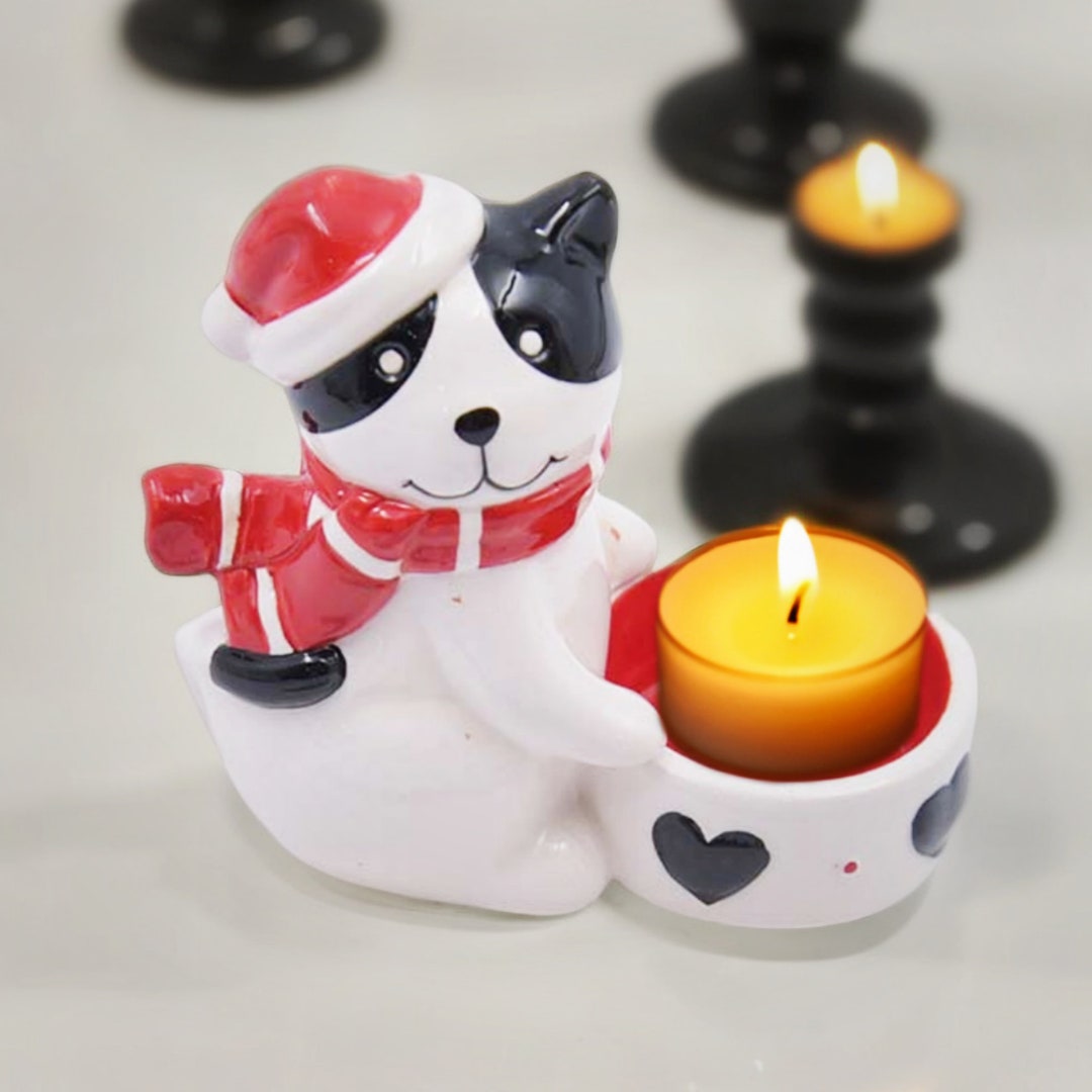 Cute Cartoon Ceramic Christmas Kitten/puppy Candle Holder-cat/dog ...