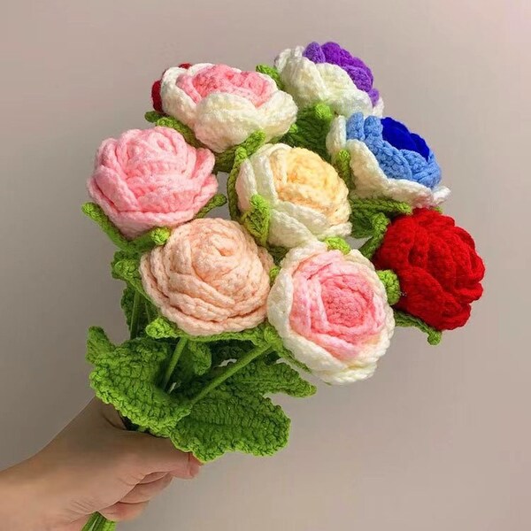 Handmade Crochet Rose Bouquet - imitation flower - finished Knitted Rose - Gift for Valentine's Day-Anniversary Gift-Present for girlfriend