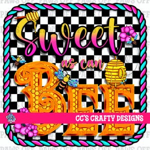 Sweet As Can Bee PNG, Bee Sublimation Design, Honeycomb Checkered Clipart, Digital Download, Instant Download, Sublimation File