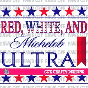 Bandiera della birra patriottica in PNG rosso, bianco e Michelob / Design a sublimazione / PNG per magliette, bicchieri / Design digitale / Download immediato