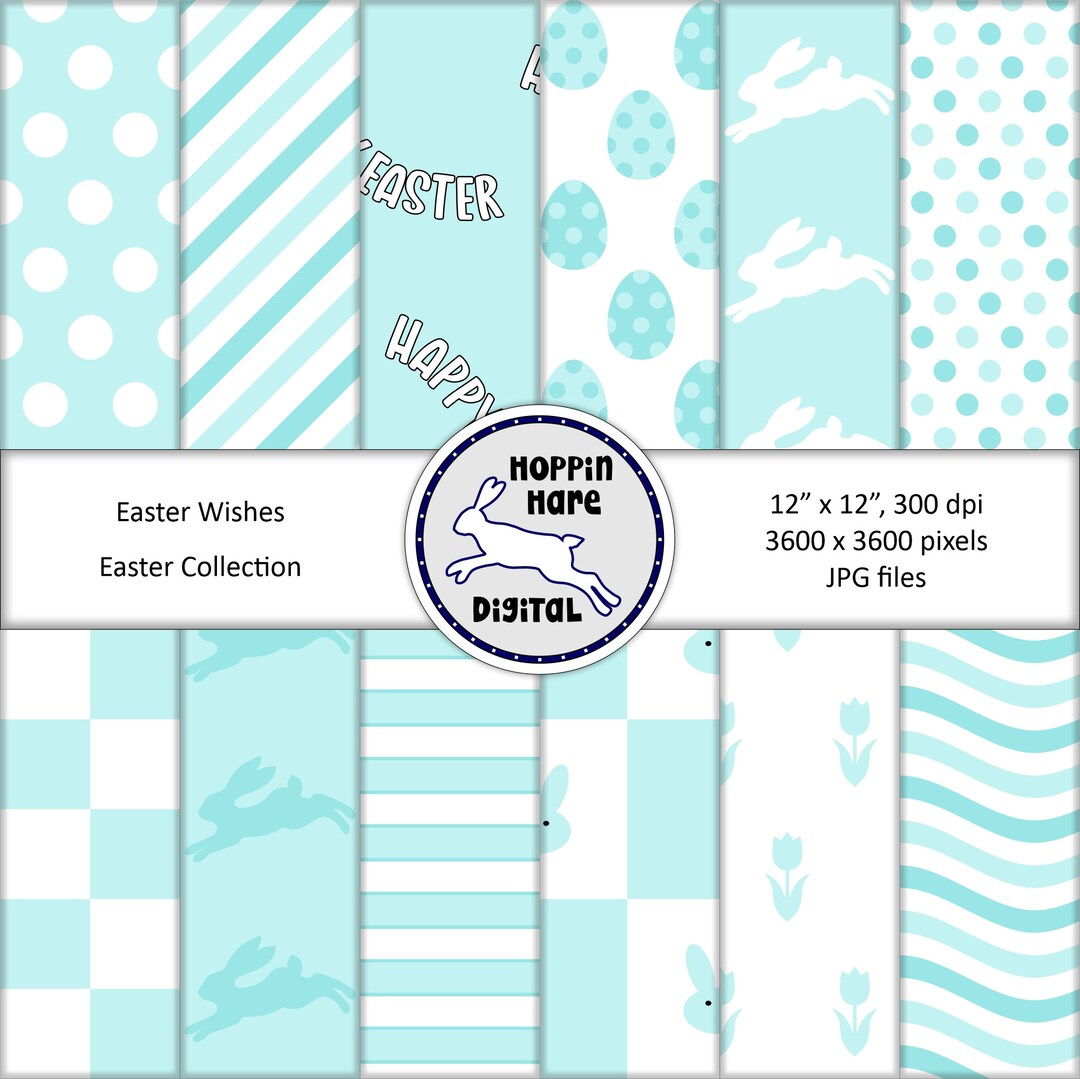 Easter Digital Paper Pack: Blue Bunnies, Eggs, Stripes (JPG Files) - Etsy